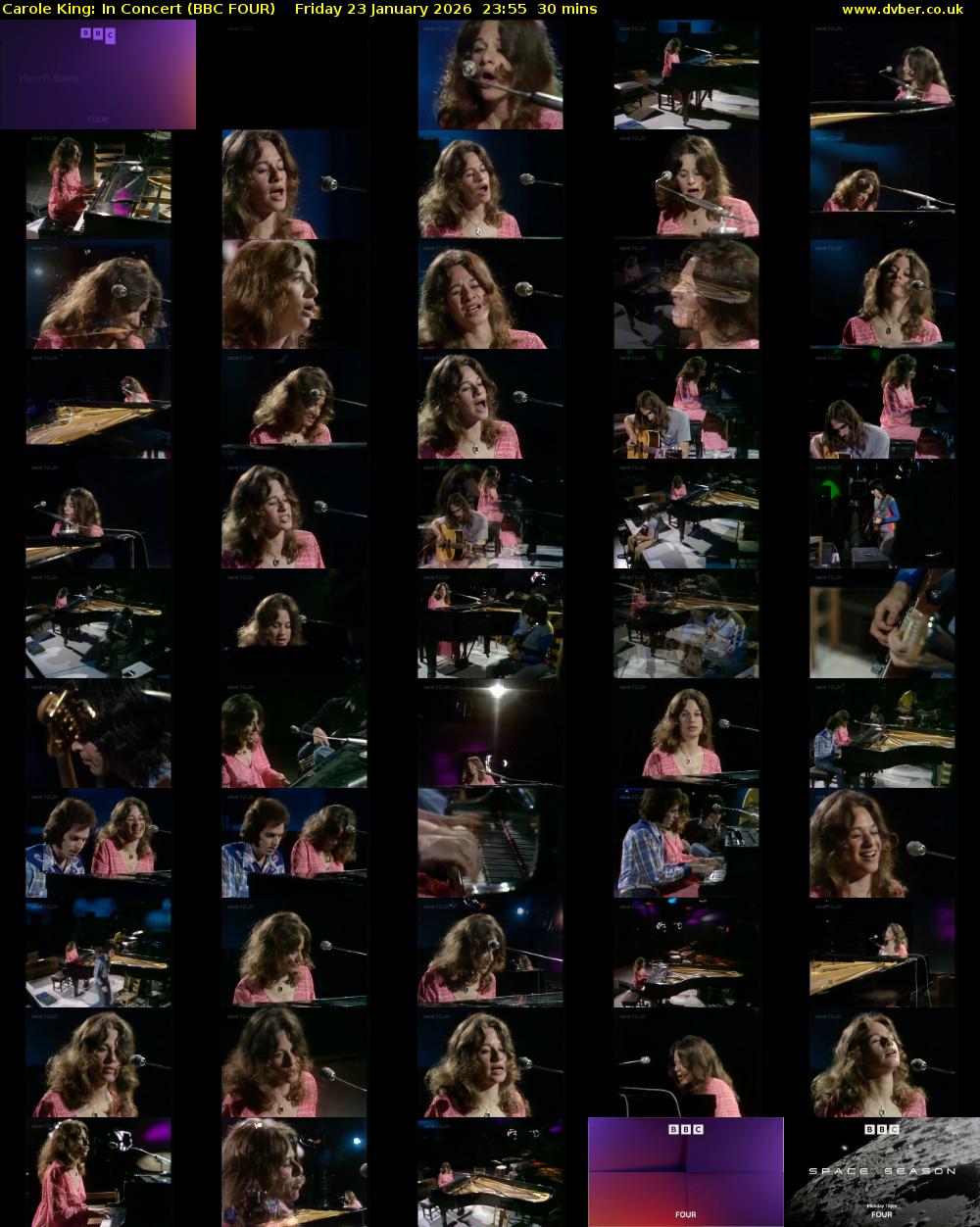 Carole King: In Concert (BBC FOUR) Friday 23 January 2026 23:55 - 00:25