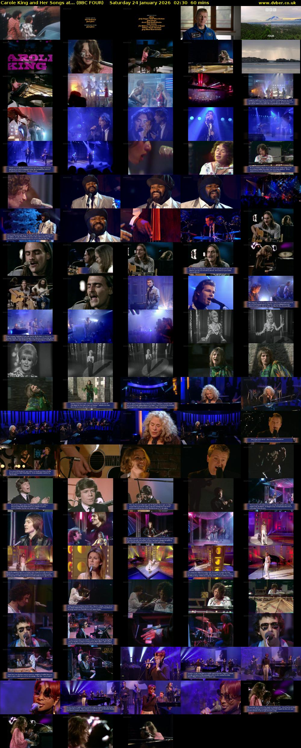 Carole King and Her Songs at... (BBC FOUR) Saturday 24 January 2026 02:30 - 03:30