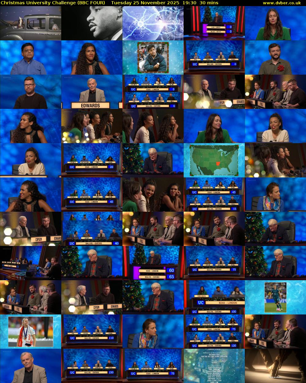 Christmas University Challenge (BBC FOUR) Tuesday 25 November 2025 19:30 - 20:00