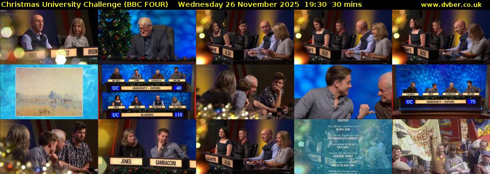 Christmas University Challenge (BBC FOUR) Wednesday 26 November 2025 19:30 - 20:00