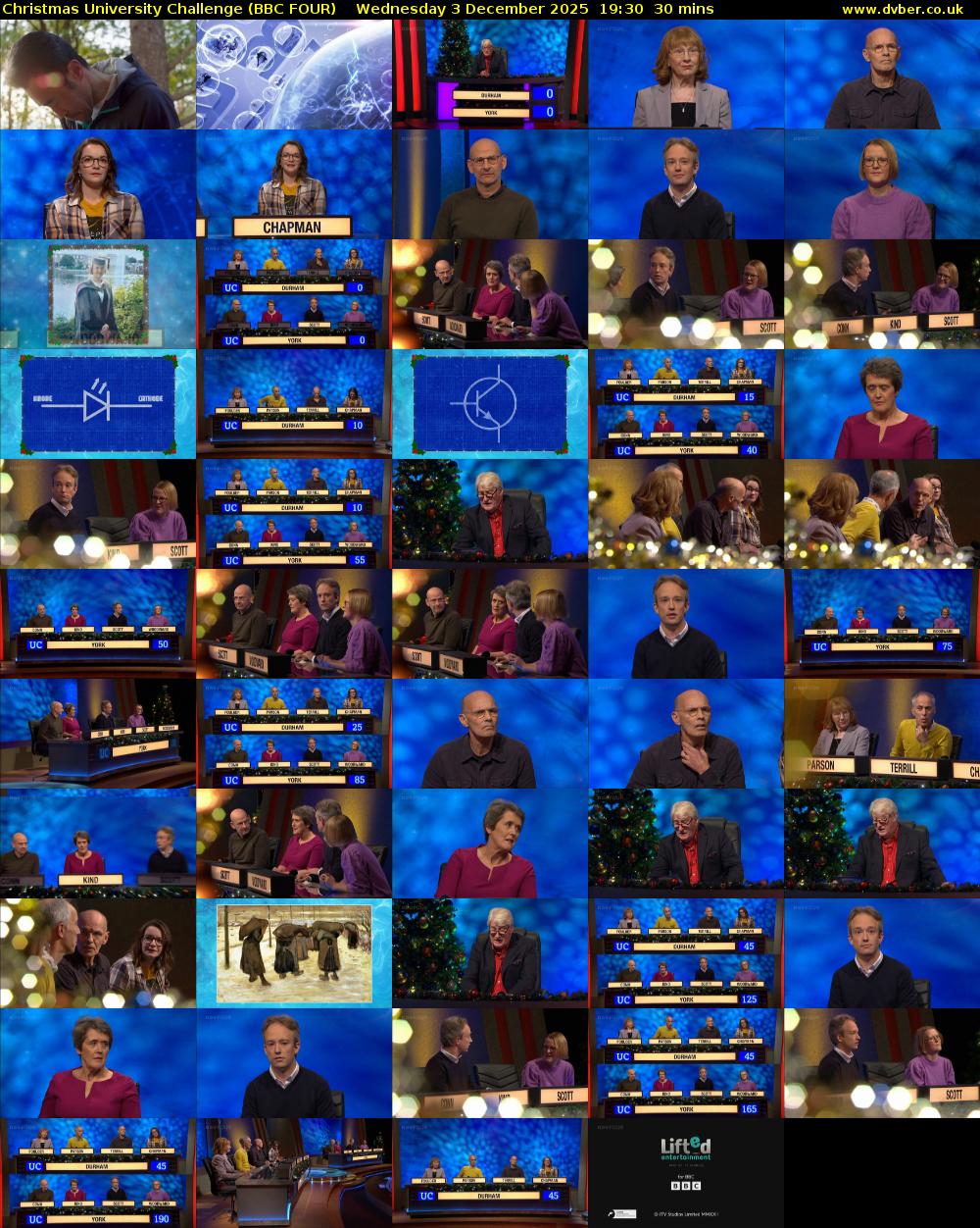Christmas University Challenge (BBC FOUR) Wednesday 3 December 2025 19:30 - 20:00