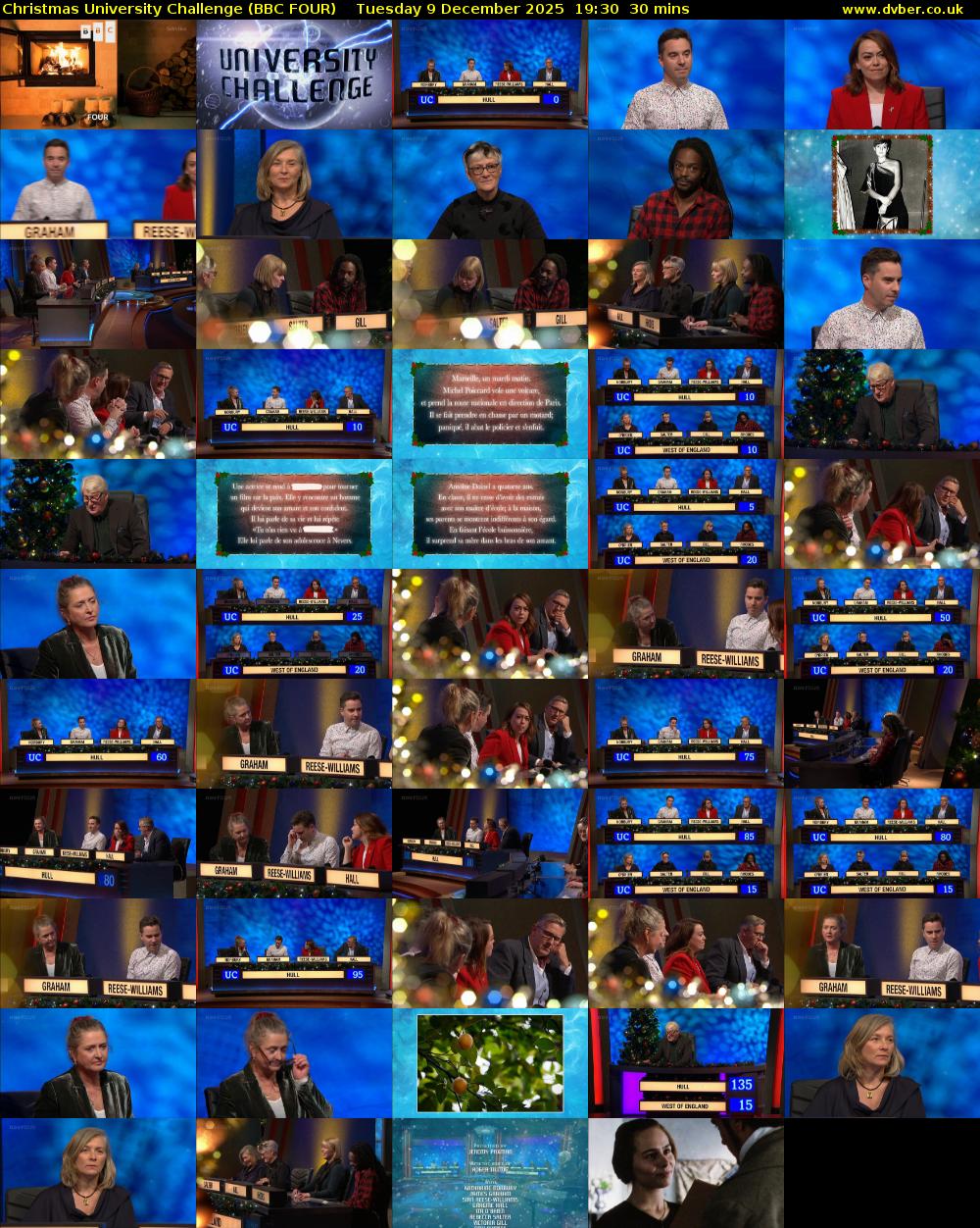 Christmas University Challenge (BBC FOUR) Tuesday 9 December 2025 19:30 - 20:00