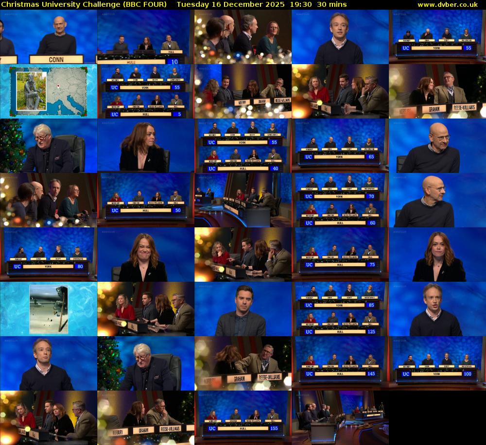 Christmas University Challenge (BBC FOUR) Tuesday 16 December 2025 19:30 - 20:00