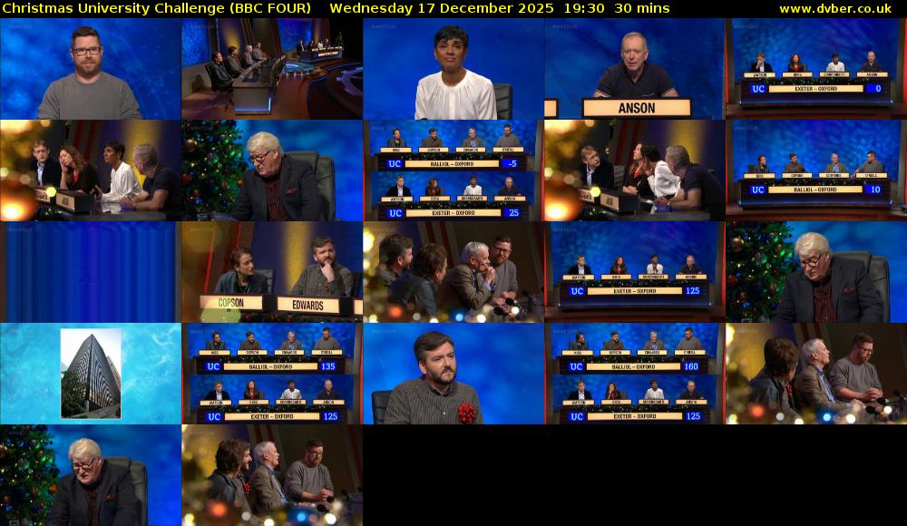 Christmas University Challenge (BBC FOUR) Wednesday 17 December 2025 19:30 - 20:00