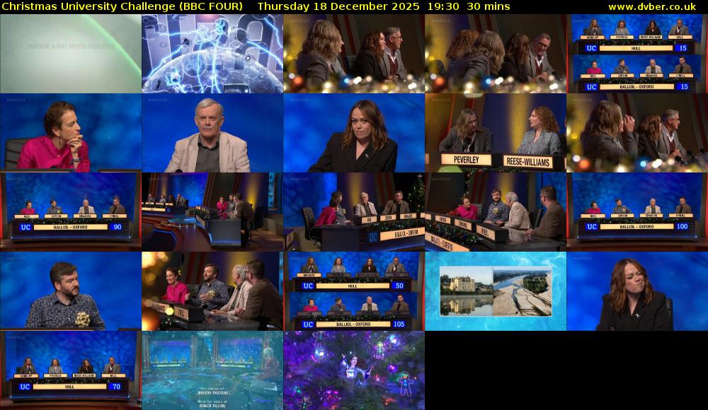 Christmas University Challenge (BBC FOUR) Thursday 18 December 2025 19:30 - 20:00