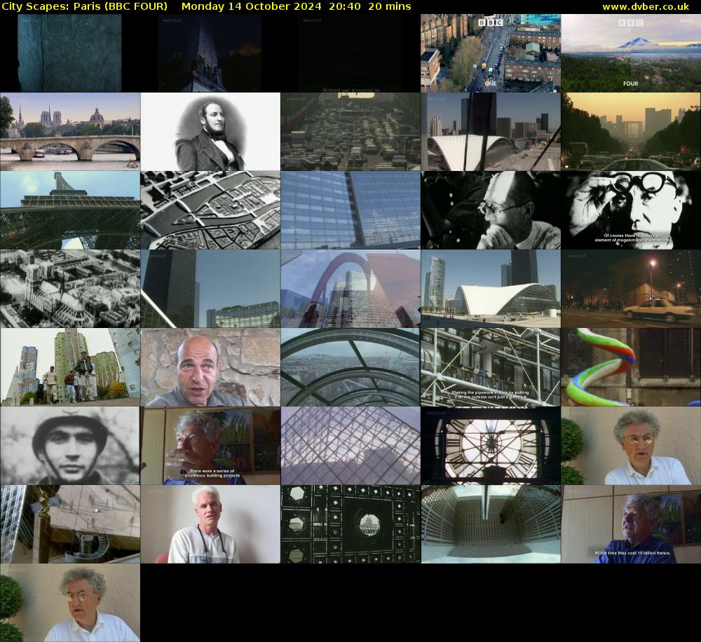 City Scapes: Paris (BBC FOUR) Monday 14 October 2024 20:40 - 21:00