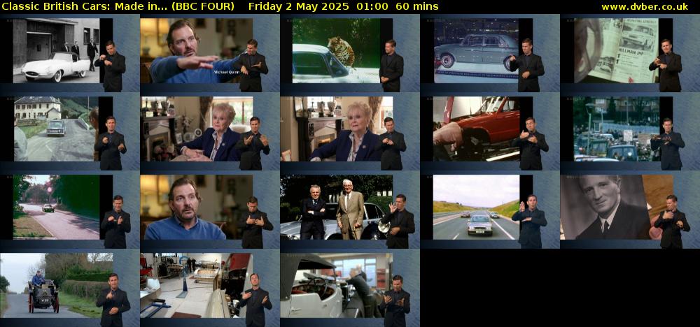 Classic British Cars: Made in... (BBC FOUR) Friday 2 May 2025 01:00 - 02:00