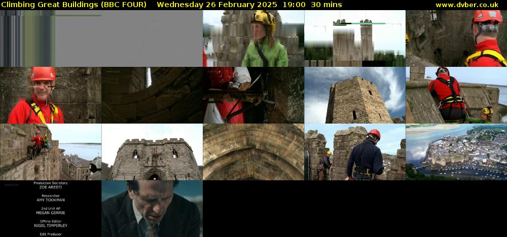 Climbing Great Buildings (BBC FOUR) Wednesday 26 February 2025 19:00 - 19:30