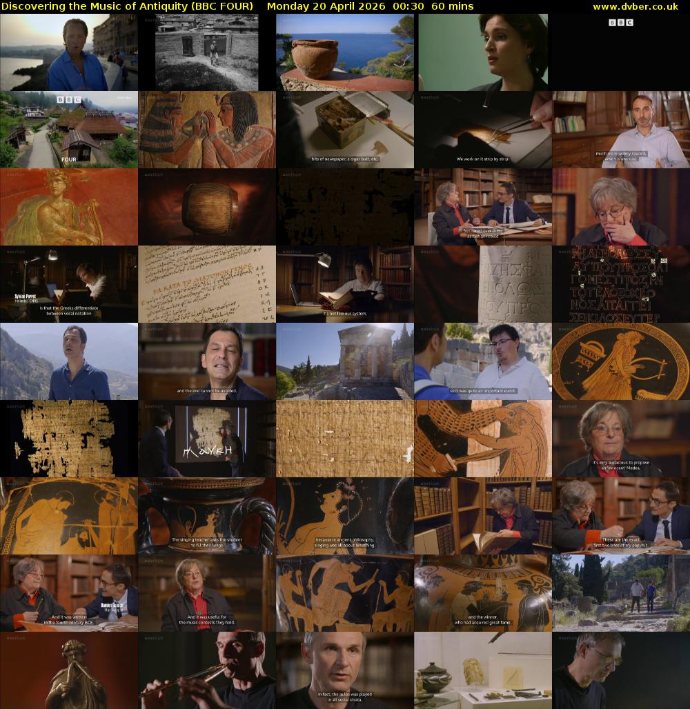 Discovering the Music of Antiquity (BBC FOUR) Monday 20 April 2026 00:30 - 01:30