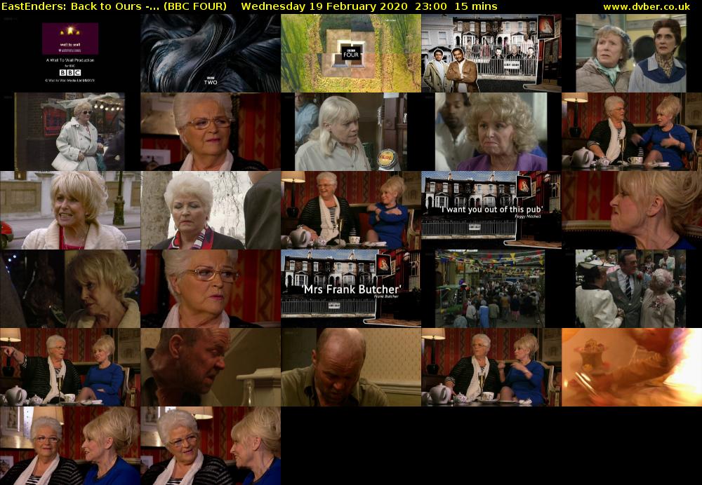 EastEnders: Back to Ours -... (BBC FOUR) Wednesday 19 February 2020 23:00 - 23:15