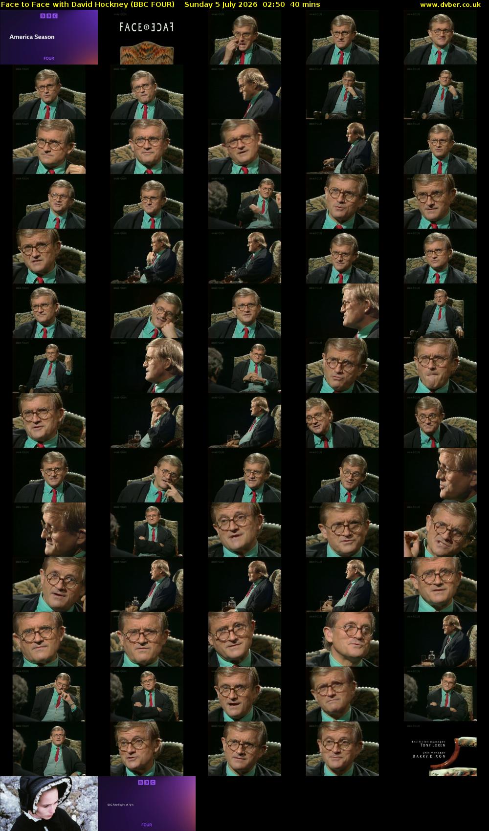 Face to Face with David Hockney (BBC FOUR) Sunday 5 July 2026 02:50 - 03:30