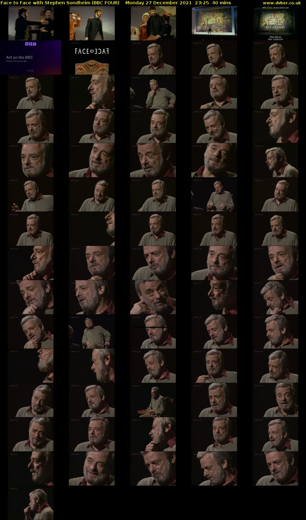 Face to Face with Stephen Sondheim (BBC FOUR) Monday 27 December 2021 23:25 - 00:05