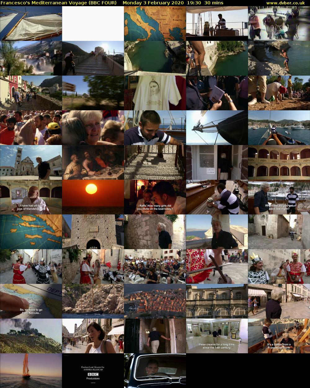 Francesco's Mediterranean Voyage (BBC FOUR) Monday 3 February 2020 19:30 - 20:00