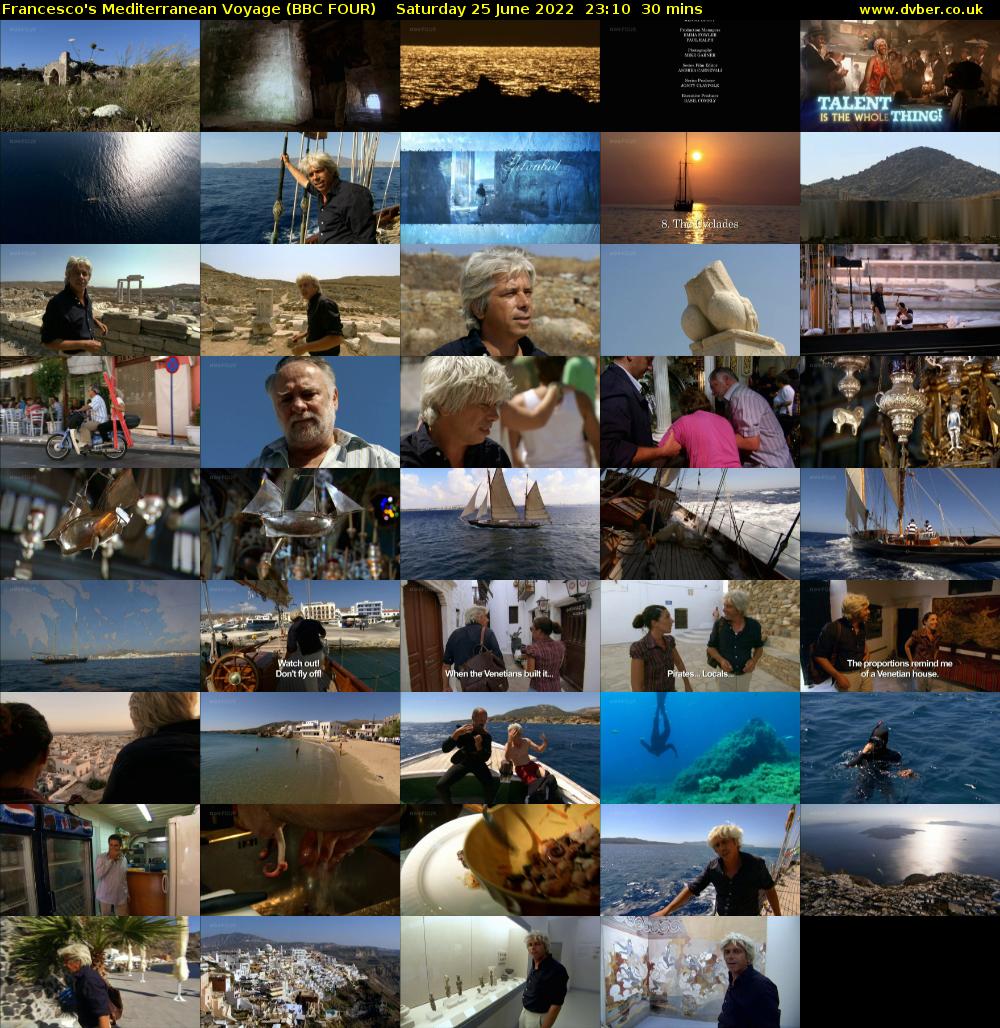 Francesco's Mediterranean Voyage (BBC FOUR) Saturday 25 June 2022 23:10 - 23:40