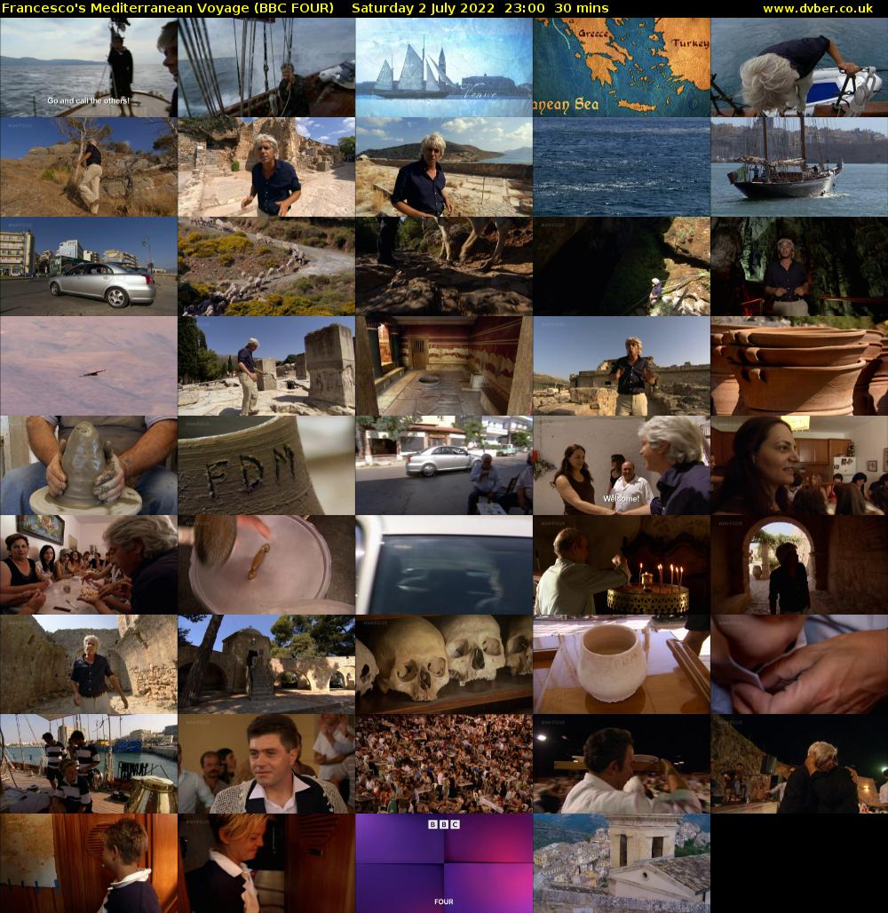 Francesco's Mediterranean Voyage (BBC FOUR) Saturday 2 July 2022 23:00 - 23:30