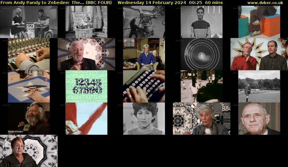 From Andy Pandy to Zebedee: The... (BBC FOUR) Wednesday 14 February 2024 00:25 - 01:25