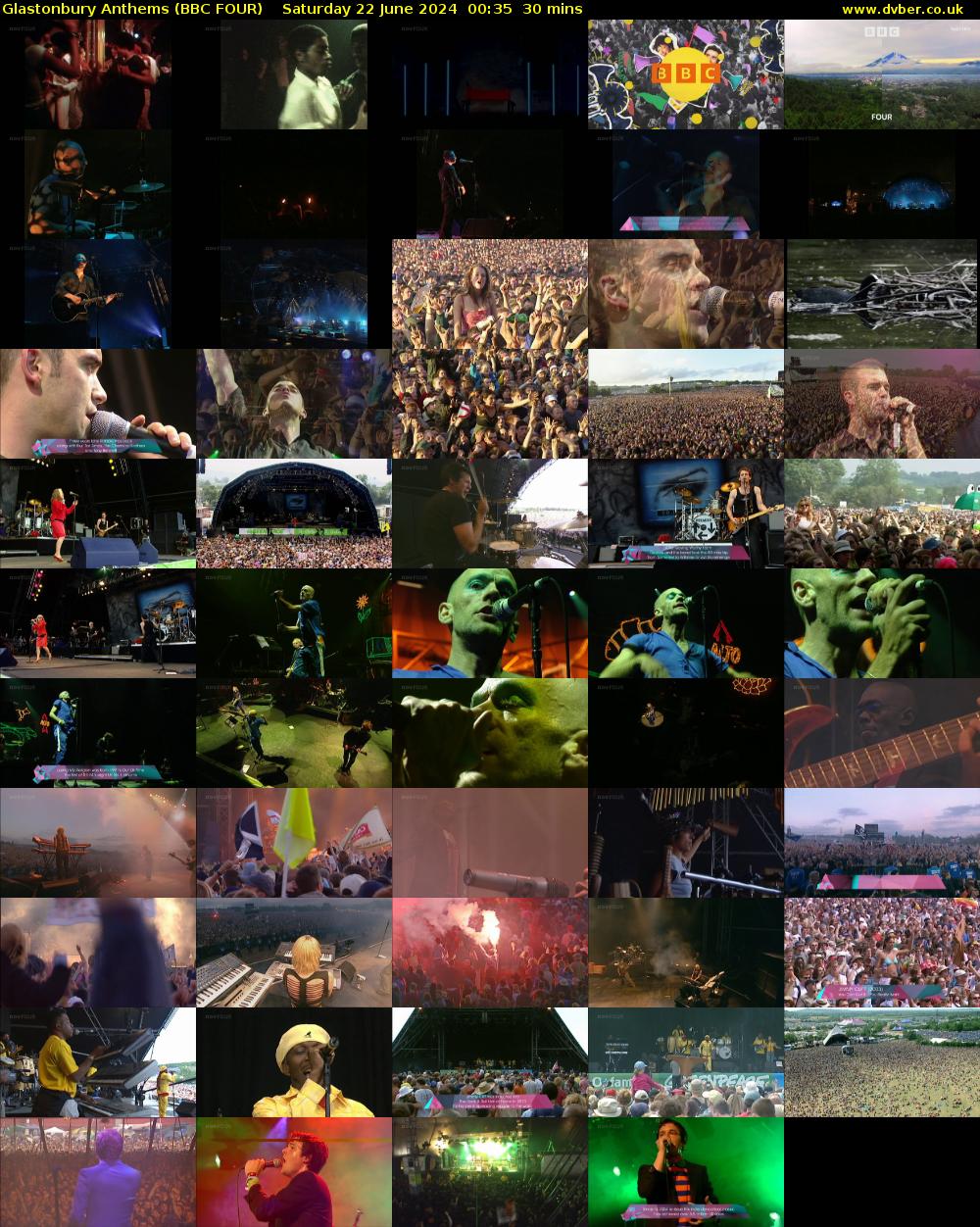 Glastonbury Anthems (BBC FOUR) Saturday 22 June 2024 00:35 - 01:05