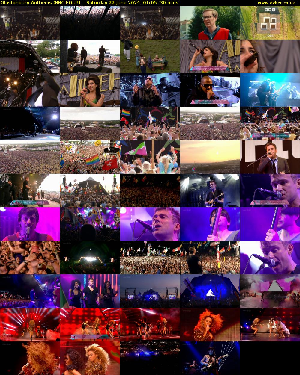 Glastonbury Anthems (BBC FOUR) Saturday 22 June 2024 01:05 - 01:35