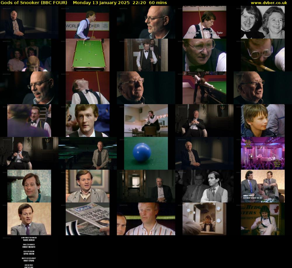 Gods of Snooker (BBC FOUR) Monday 13 January 2025 22:20 - 23:20