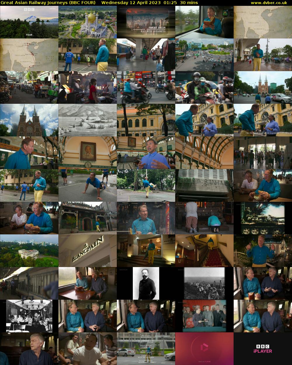 Great Asian Railway Journeys (BBC FOUR) Wednesday 12 April 2023 01:25 - 01:55