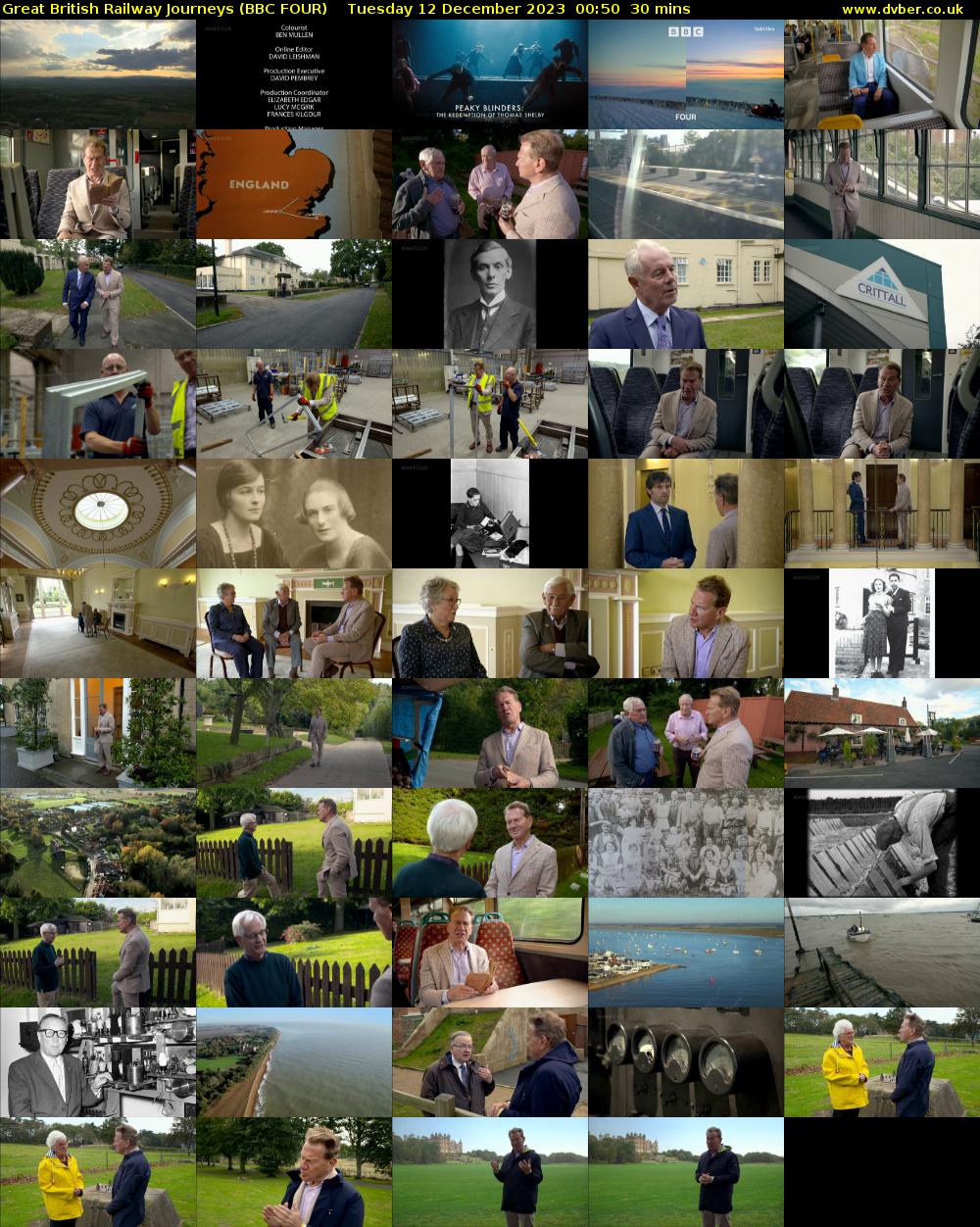 Great British Railway Journeys (BBC FOUR) Tuesday 12 December 2023 00:50 - 01:20
