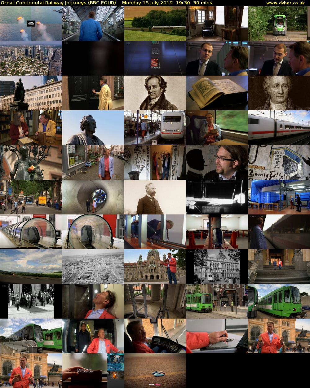 Great Continental Railway Journeys (BBC FOUR) Monday 15 July 2019 19:30 - 20:00