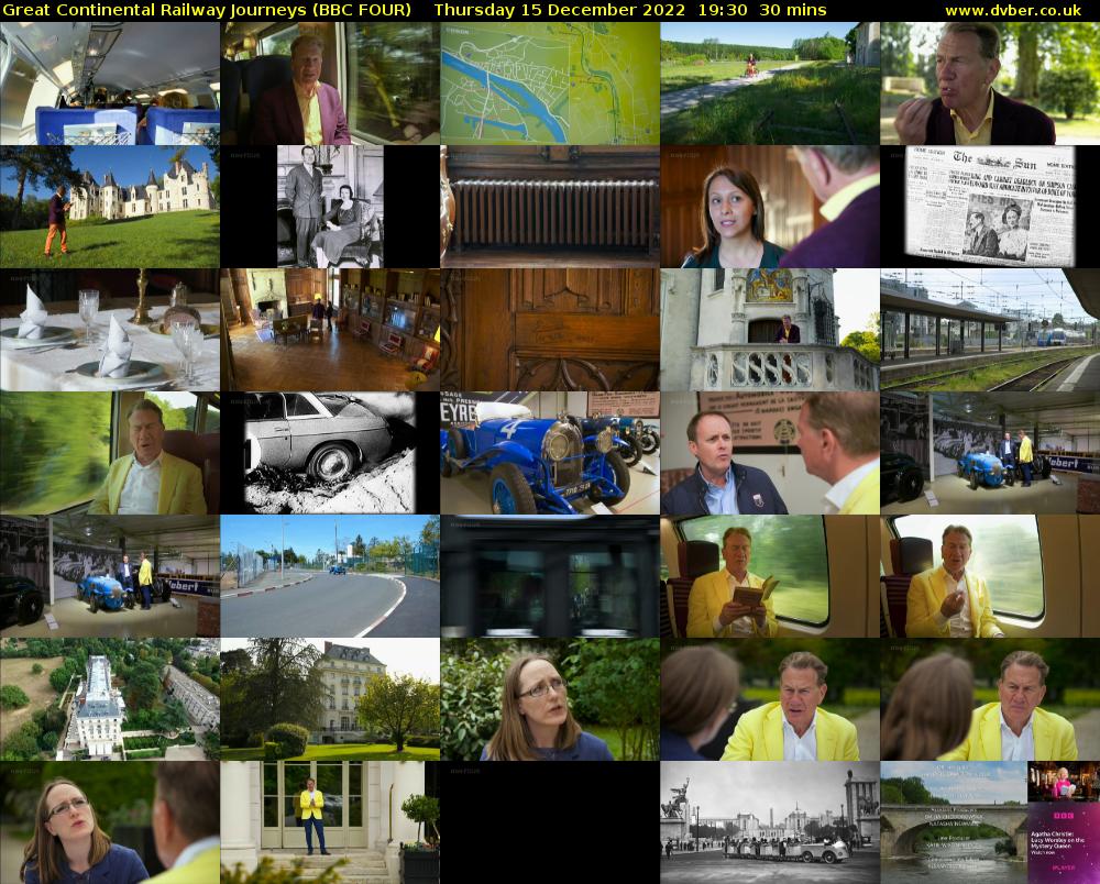 Great Continental Railway Journeys (BBC FOUR) Thursday 15 December 2022 19:30 - 20:00