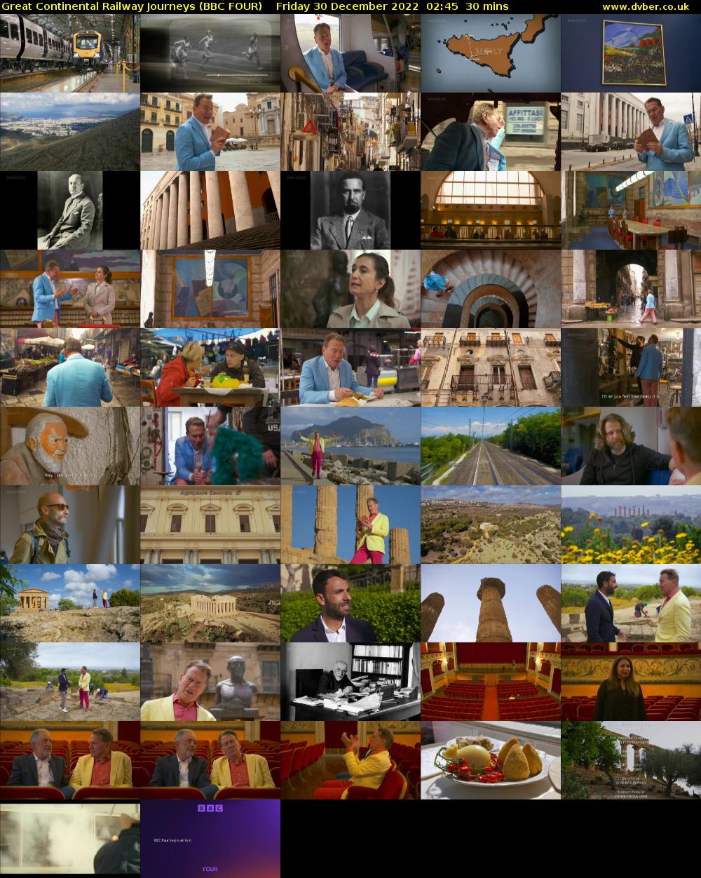 Great Continental Railway Journeys (BBC FOUR) Friday 30 December 2022 02:45 - 03:15