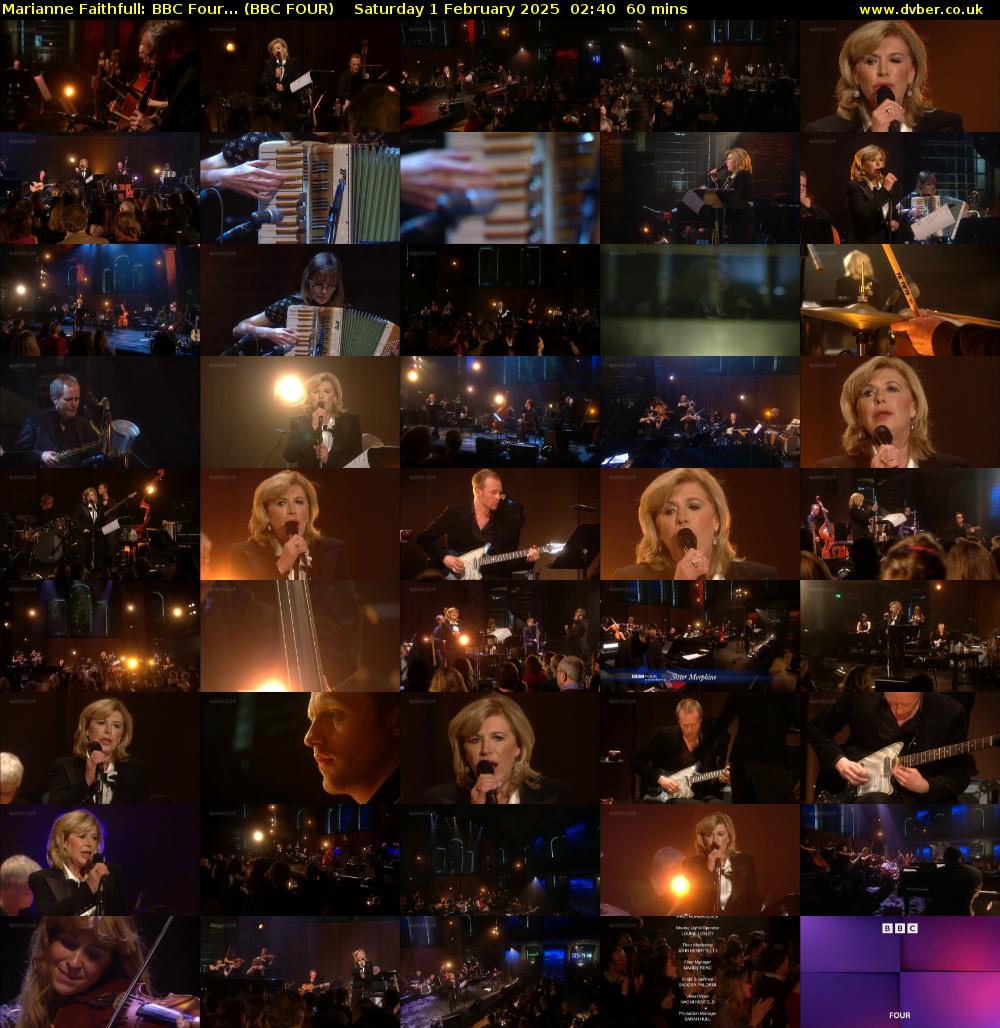 Marianne Faithfull: BBC Four... (BBC FOUR) Saturday 1 February 2025 02:40 - 03:40