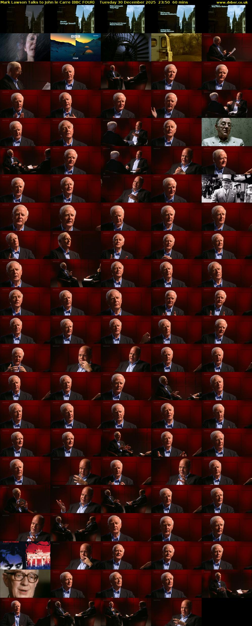 Mark Lawson Talks to John le Carre (BBC FOUR) Tuesday 30 December 2025 23:50 - 00:50