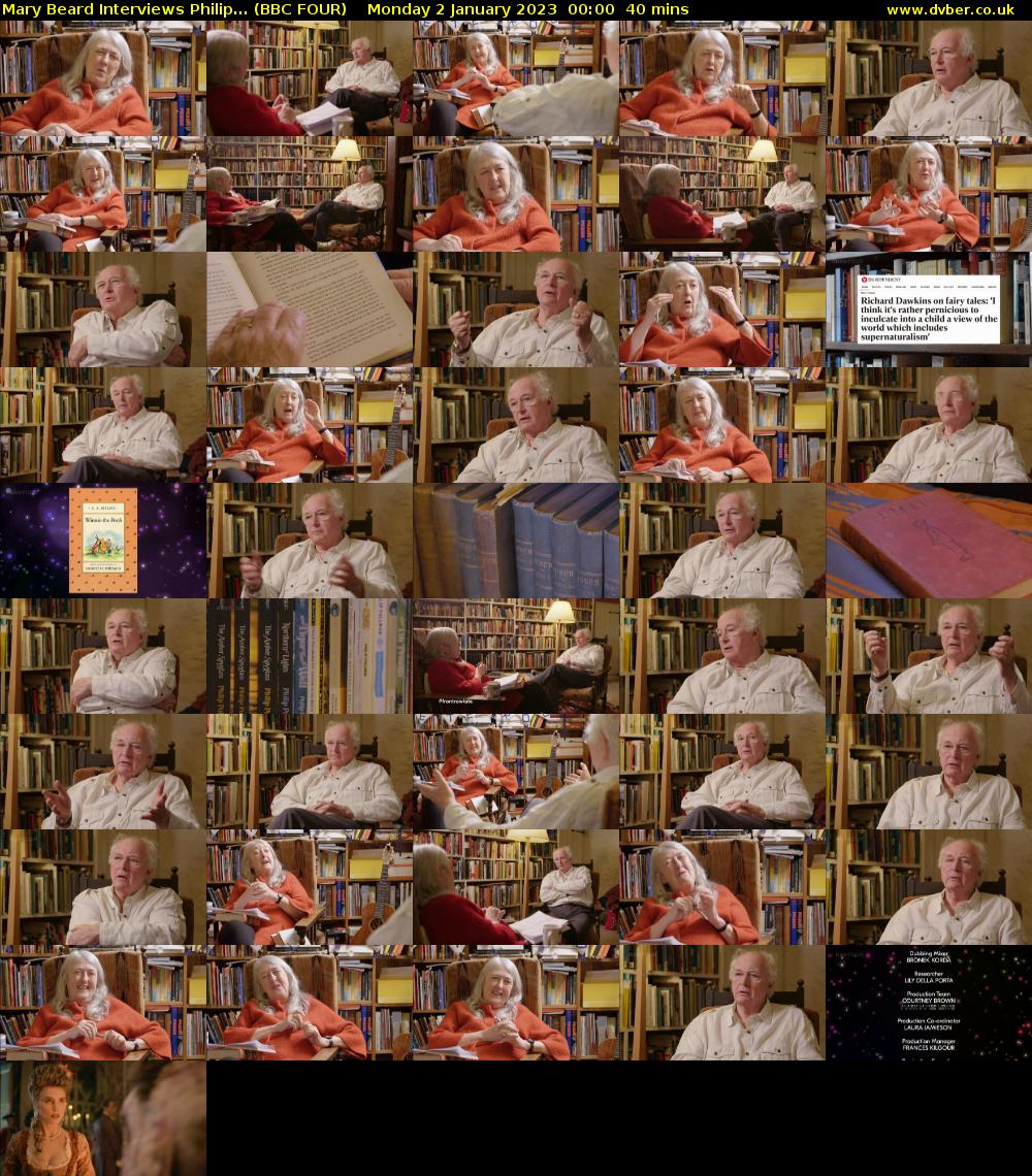 Mary Beard Interviews Philip... (BBC FOUR) Monday 2 January 2023 00:00 - 00:40