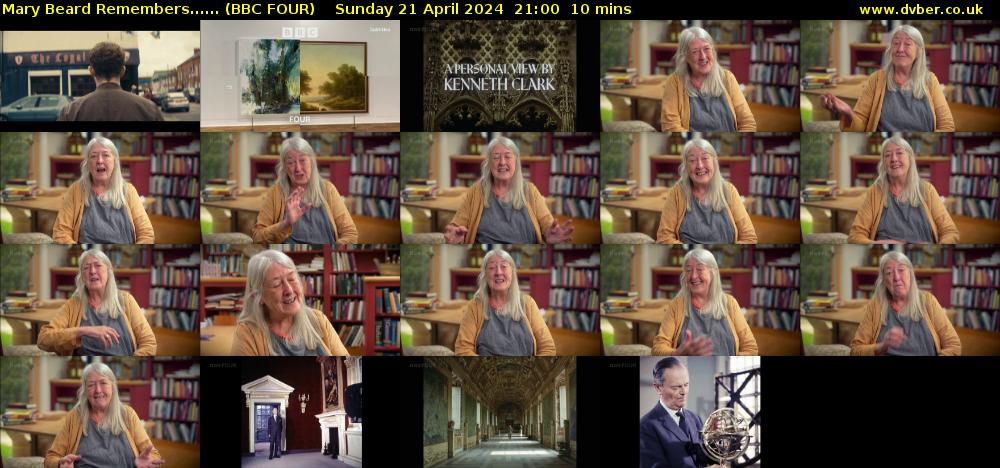 Mary Beard Remembers...... (BBC FOUR) Sunday 21 April 2024 21:00 - 21:10