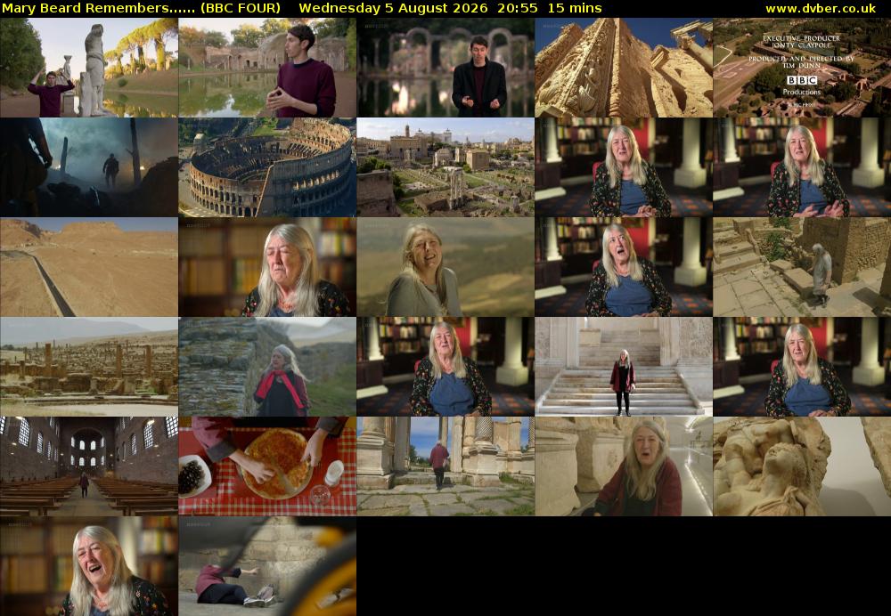 Mary Beard Remembers...... (BBC FOUR) Wednesday 5 August 2026 20:55 - 21:10