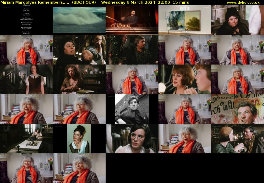 Miriam Margolyes Remembers...... (BBC FOUR) Wednesday 6 March 2024 22:00 - 22:15