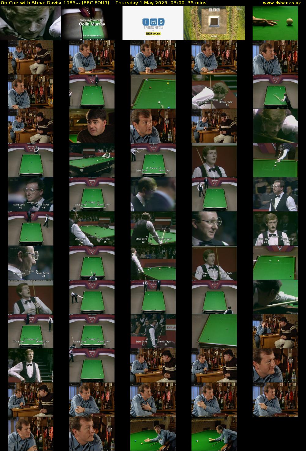 On Cue with Steve Davis: 1985... (BBC FOUR) Thursday 1 May 2025 03:00 - 03:35