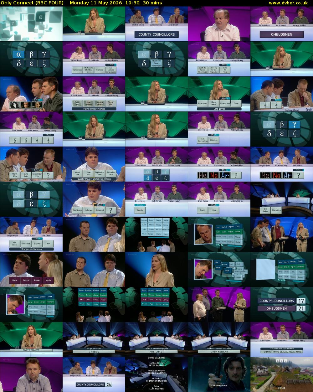 Only Connect (BBC FOUR) Monday 11 May 2026 19:30 - 20:00