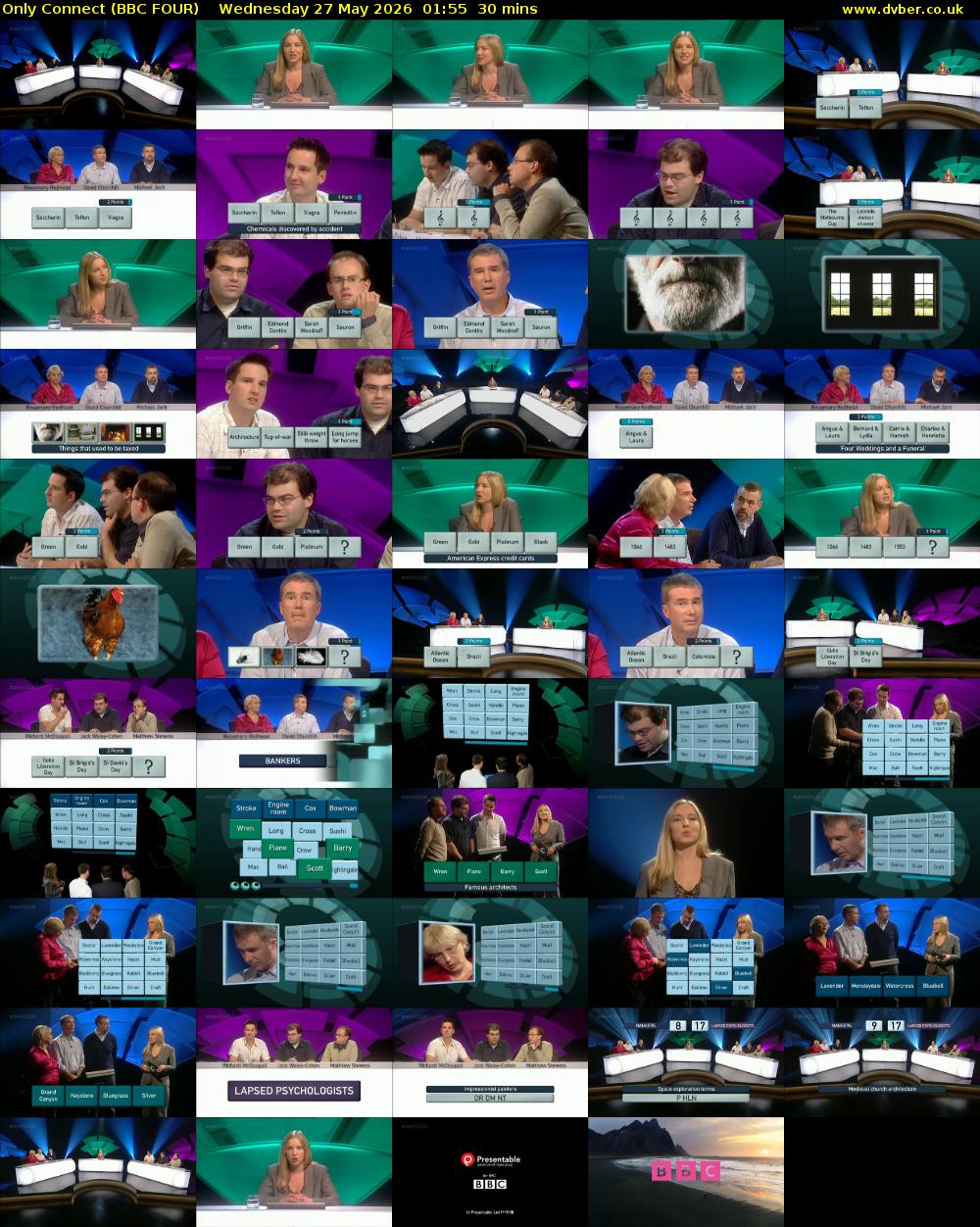 Only Connect (BBC FOUR) Wednesday 27 May 2026 01:55 - 02:25