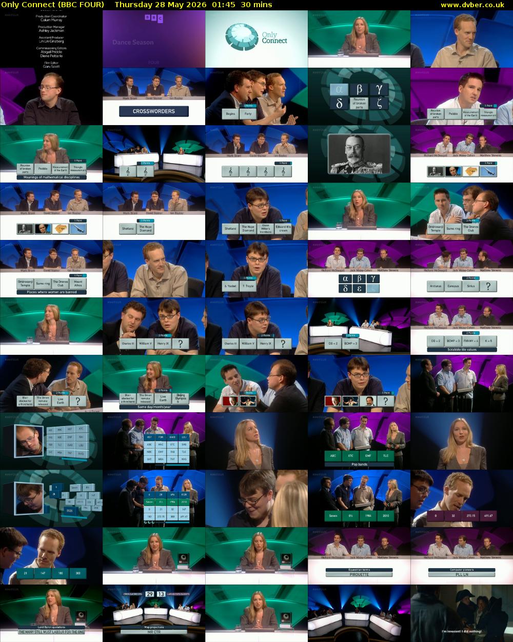 Only Connect (BBC FOUR) Thursday 28 May 2026 01:45 - 02:15