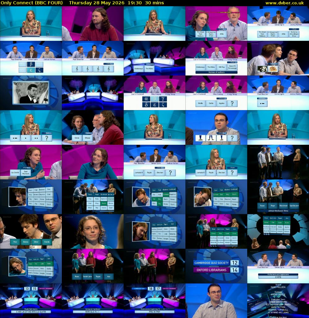 Only Connect (BBC FOUR) Thursday 28 May 2026 19:30 - 20:00