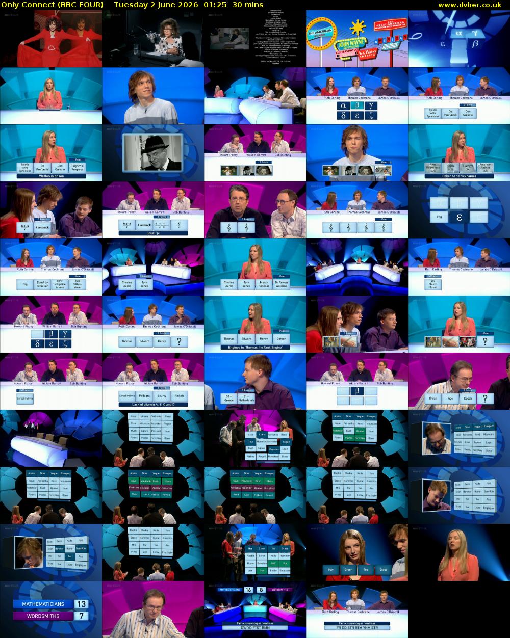 Only Connect (BBC FOUR) Tuesday 2 June 2026 01:25 - 01:55