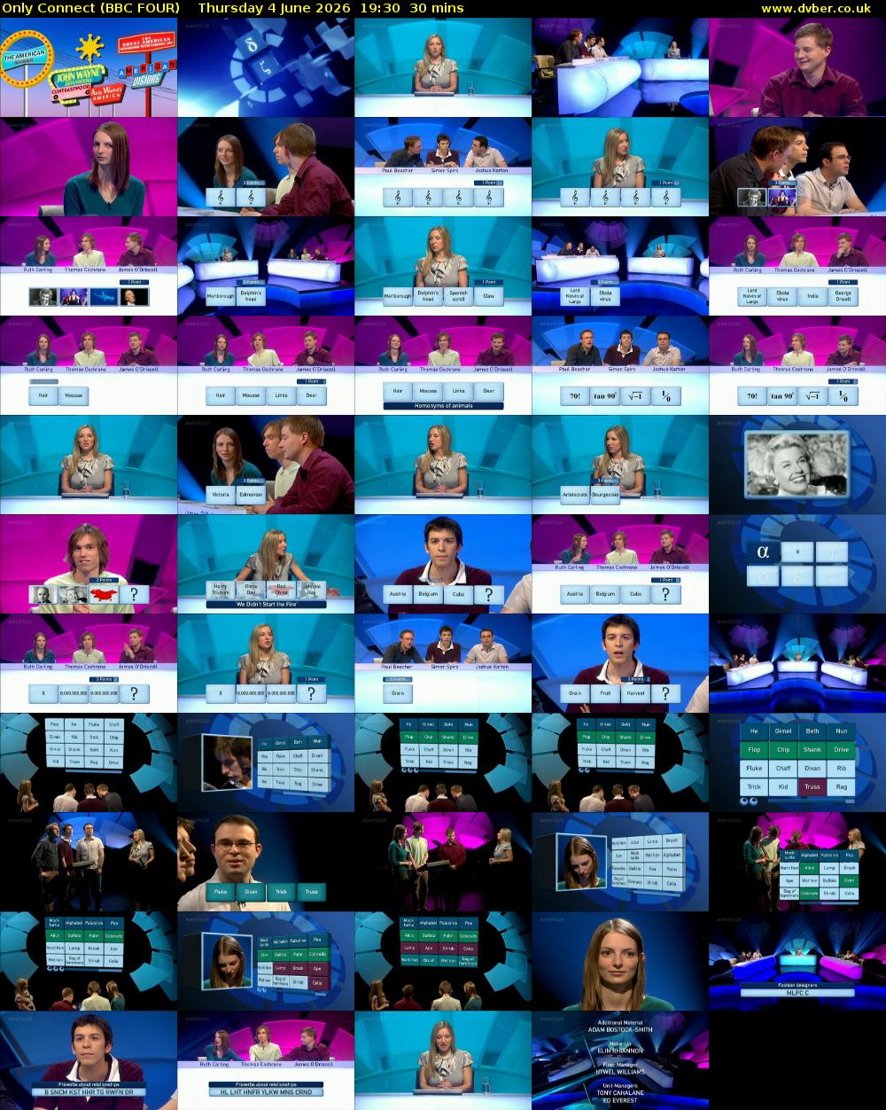 Only Connect (BBC FOUR) Thursday 4 June 2026 19:30 - 20:00