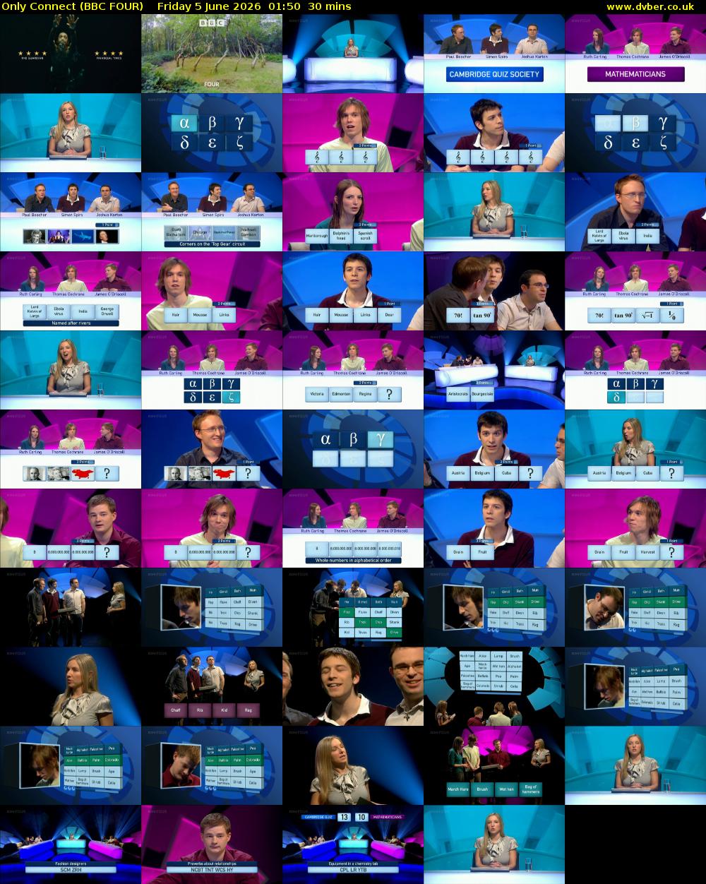 Only Connect (BBC FOUR) Friday 5 June 2026 01:50 - 02:20