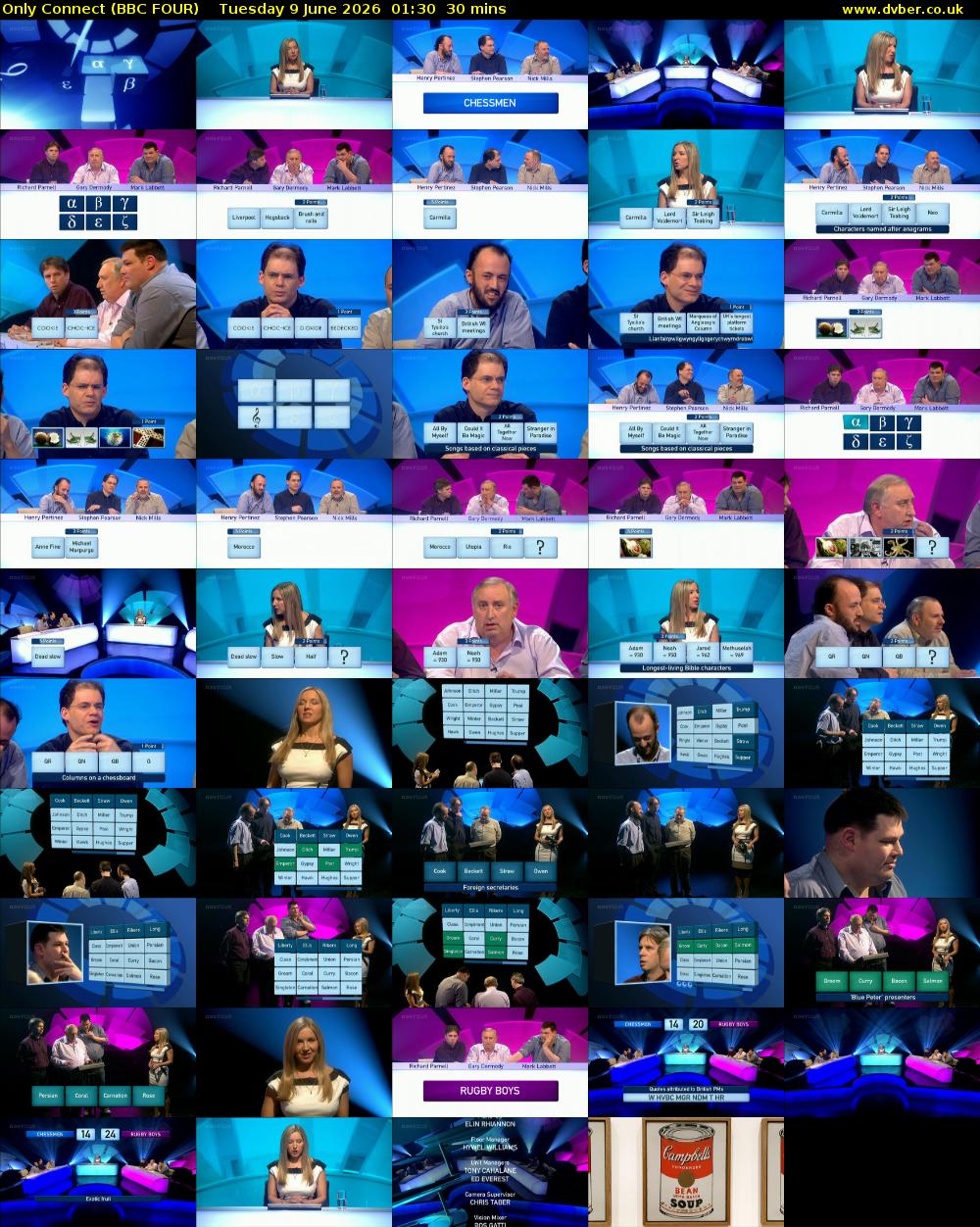 Only Connect (BBC FOUR) Tuesday 9 June 2026 01:30 - 02:00