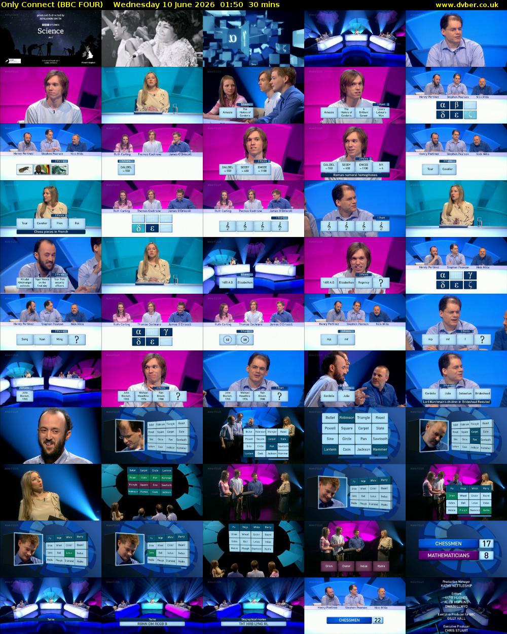 Only Connect (BBC FOUR) Wednesday 10 June 2026 01:50 - 02:20