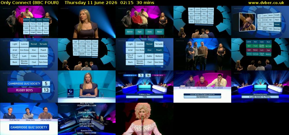 Only Connect (BBC FOUR) Thursday 11 June 2026 02:15 - 02:45