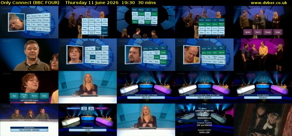 Only Connect (BBC FOUR) Thursday 11 June 2026 19:30 - 20:00