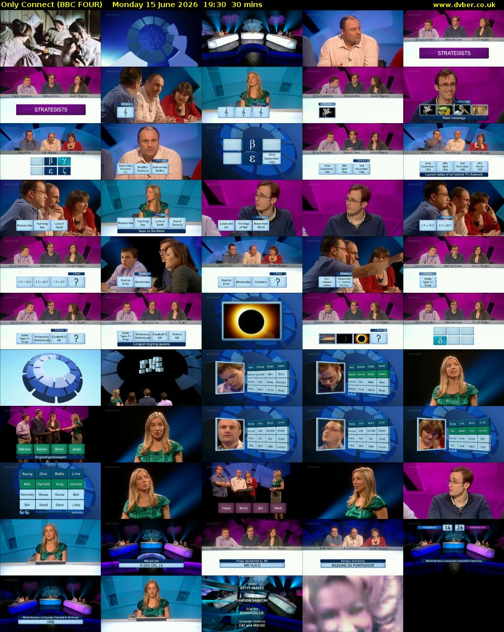 Only Connect (BBC FOUR) Monday 15 June 2026 19:30 - 20:00