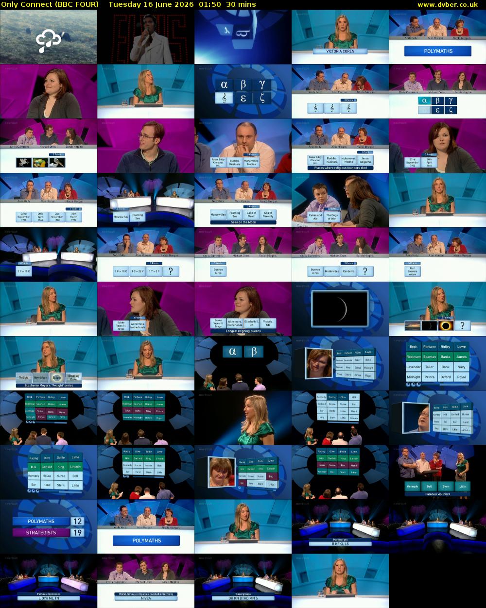 Only Connect (BBC FOUR) Tuesday 16 June 2026 01:50 - 02:20