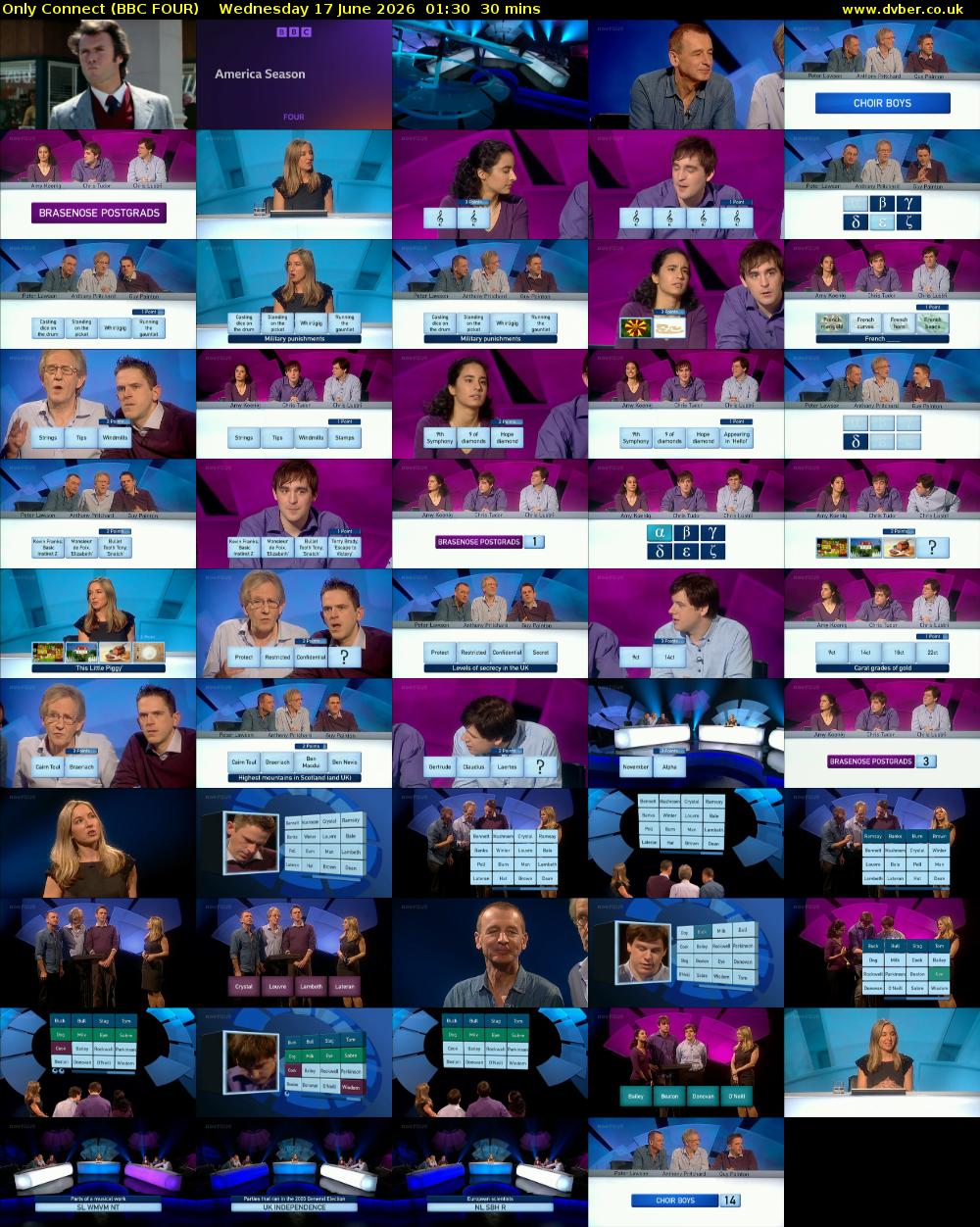Only Connect (BBC FOUR) Wednesday 17 June 2026 01:30 - 02:00