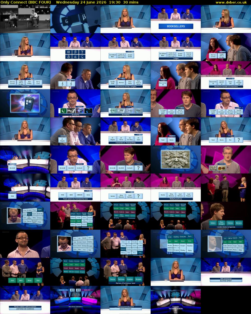 Only Connect (BBC FOUR) Wednesday 24 June 2026 19:30 - 20:00